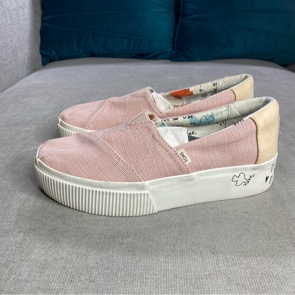 Toms Alpargata Boardwalk Cameo Rose Heritage Pale Pink Platform Peace Sign - Picture 7 of 10